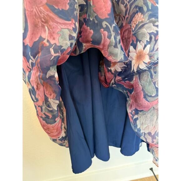 Lulus Cherished Aura Navy Blue Floral Organza Bustier Midi Dress Large - Picture 7 of 10